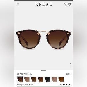 NEW KREWE Sunglasses Beau Nylon Harlequin 18K Rose. RETAIL $365